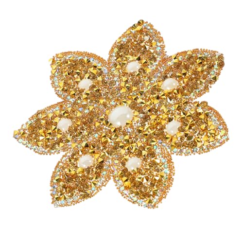 AKOOSY Goldfarbene Blumen Bügel Strass Applikation mit Funkelnden Kristallsteinen für Brautkleider DIY Bekleidungsdekor Vielseitig für Hochzeit Kostüme Hüte und Kleider Geeignet von AKOOSY