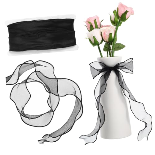 AKOOSY Goldkanten DIY Hochzeitsschleifenband Schwarz Organza Festliches Dekoband für Geschenkverpackung Basteln Blumensträuße und Haaraccessoires von AKOOSY
