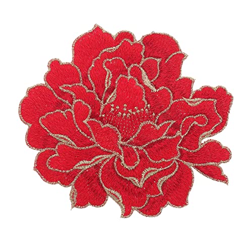 AKOOSY Großer Pfingstrosen Stickerei Aufnäher Bestickter Patch für Kleidung DIY Applikation zur Dekoration und Reparatur von Jacken Jeans Taschen Vielseitiger Bügelflicken Ersatz von AKOOSY