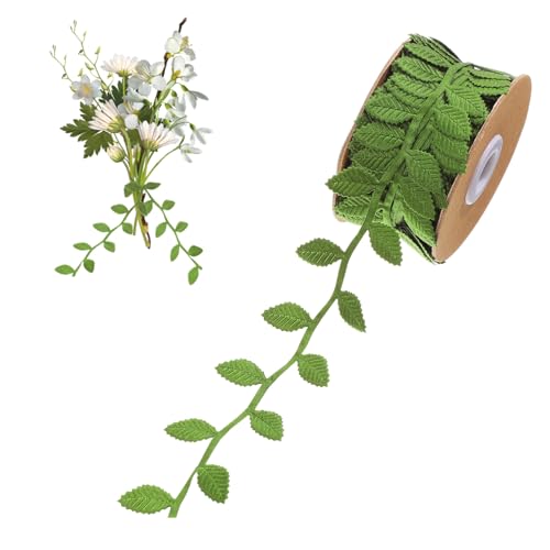 AKOOSY Grünes Blätterband Stoffband mit Realistischen Rosenblättern Vielseitiges Dekoband für Blumensträuße Geschenkverpackung Kränze DIY Basteln und Hochzeitsdeko von AKOOSY