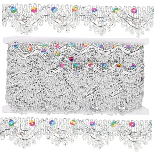 AKOOSY Multifunktionales Schnittfestes Pailletten Deko Band in Silber Verschleißfestes Ethno Stil Fransenband für DIY Kleidung Accessoires und Kostüme Vielseitig Einsetzbar für Handwerk AKOOSY Multifunktionales Schnittfestes Pailletten Deko Band in Silber Verschleißfestes Ethno Stil Fransenband für DIY Kleidung Accessoires und Kostüme Vielseitig Einsetzbar für Handwerk von AKOOSY
