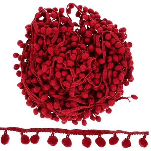 AKOOSY Pomponborte zum Nähen und Basteln Langlebige Fransenborte mit Weichen Pom Pom Bällen Breit Weinrot für Vorhänge Kleidung DIY Dekoration Hochzeit Geburtstag Party von AKOOSY