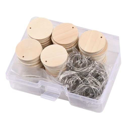 AKOOSY Runde Holzscheiben Schlüsselanhänger Set mit DIY Bastelmaterial Schmuck Holzrohlinge für Individuelle Dekoration und Anhänger von AKOOSY