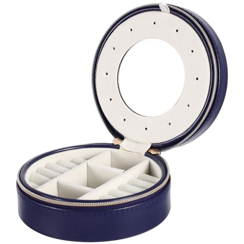 AKOOSY Runde Pu Kunstleder Schmuckschatulle Tragbare Aufbewahrungsbox mit Mehrfachfächern Leicht und Kompakt für Ringe Ohrringe Armbänder Frisches Design für Unterwegs und Zuhause von AKOOSY