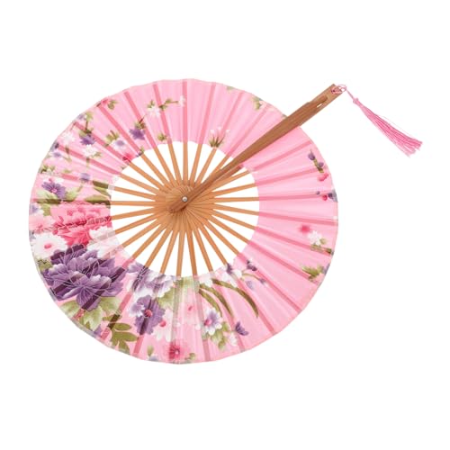 AKOOSY Runder Faltbarer Handfächer Chinesischer und Japanischer Stil Eleganter Retro Faltfächer mit Langem Stiel Vielseitig für Tanz Performance Hochzeit Party Tragbar und Platzsparend von AKOOSY