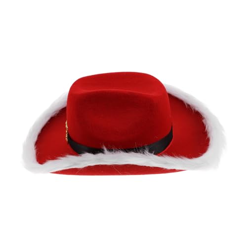 AKOOSY Weihnachtlicher Cowgirl Hut Rot Weiß Westernstil Santa Claus Cosplay Mütze aus Atmungsaktivem Vliesstoff für Festtage Party Zubehör von AKOOSY