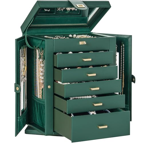 AKOZLIN 360° drehbare Schmuckschatulle, 6-stöckig, Organizer, funktionale Schmuckaufbewahrungsbox für Damen, Mädchen, Ringe, Halsketten, Ohrringe, Armbänder, Halter mit Spiegel AKOZLIN 360° drehbare Schmuckschatulle, 6-stöckig, Organizer, funktionale Schmuckaufbewahrungsbox für Damen, Mädchen, Ringe, Halsketten, Ohrringe, Armbänder, Halter mit Spiegel von AKOZLIN