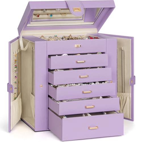AKOZLIN Extra große Schmuckschatulle mit 6 Ebenen, funktional, groß, 5 Schubladen, Leder-Schmuck-Aufbewahrungsbox für Damen, Mädchen, Ringe, Halsketten, Ohrringe, Armbänder, Organizer, mit Spiegel AKOZLIN Extra große Schmuckschatulle mit 6 Ebenen, funktional, groß, 5 Schubladen, Leder-Schmuck-Aufbewahrungsbox für Damen, Mädchen, Ringe, Halsketten, Ohrringe, Armbänder, Organizer, mit Spiegel von AKOZLIN