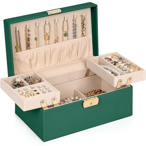 AKOZLIN Reise-Schmuckschatulle, Organizer, funktional, 2 Ablagen, Leder, Schmuckaufbewahrung, abschließbar, tragbar, für Damen, Mädchen, Ring, Halskette, Ohrringe, Armband AKOZLIN Reise-Schmuckschatulle, Organizer, funktional, 2 Ablagen, Leder, Schmuckaufbewahrung, abschließbar, tragbar, für Damen, Mädchen, Ring, Halskette, Ohrringe, Armband von AKOZLIN