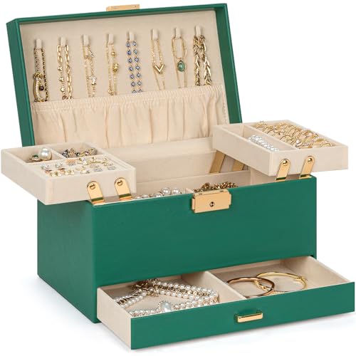 AKOZLIN Reise-Schmuckschatulle, Organizer, funktional, 2 Ablagen, Leder-Schmuck-Aufbewahrungsbox mit abschließbarer tragbarer Schublade für Damen, Mädchen, Ringe, Halsketten, Ohrringe, Armbänder AKOZLIN Reise-Schmuckschatulle, Organizer, funktional, 2 Ablagen, Leder-Schmuck-Aufbewahrungsbox mit abschließbarer tragbarer Schublade für Damen, Mädchen, Ringe, Halsketten, Ohrringe, Armbänder von AKOZLIN
