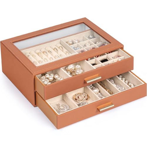 AKOZLIN Schmuckschatulle mit transparentem Deckel, funktionales Leder, Schmuckaufbewahrung, Organizer, 2 Schubladen, für Damen, Mädchen, Halsketten, Ringe, Armbänder, Ohrringe AKOZLIN Schmuckschatulle mit transparentem Deckel, funktionales Leder, Schmuckaufbewahrung, Organizer, 2 Schubladen, für Damen, Mädchen, Halsketten, Ringe, Armbänder, Ohrringe von AKOZLIN