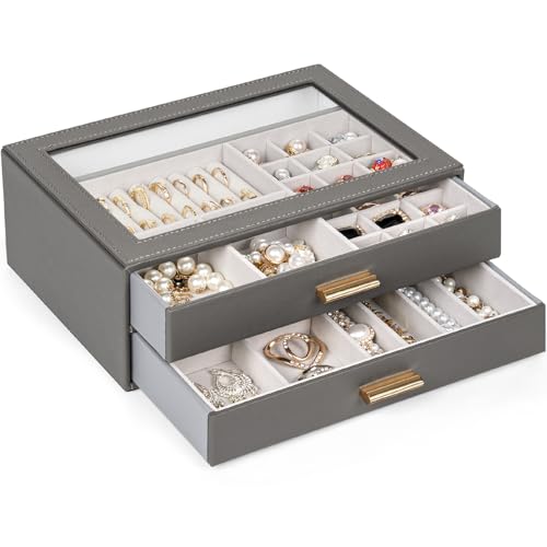 AKOZLIN Schmuckschatulle mit transparentem Deckel, funktionales Leder, Schmuckaufbewahrung, Organizer, 2 Schubladen, für Damen, Mädchen, Halsketten, Ringe, Armbänder, Ohrringe AKOZLIN Schmuckschatulle mit transparentem Deckel, funktionales Leder, Schmuckaufbewahrung, Organizer, 2 Schubladen, für Damen, Mädchen, Halsketten, Ringe, Armbänder, Ohrringe von AKOZLIN