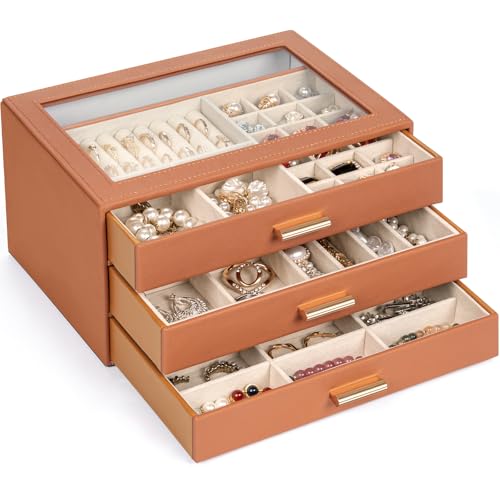 AKOZLIN Schmuckschatulle mit transparentem Deckel, funktionales Leder, Schmuckaufbewahrung, Organizer, 3 Schubladen, für Damen, Mädchen, Halsketten, Ringe, Armbänder, Ohrringe AKOZLIN Schmuckschatulle mit transparentem Deckel, funktionales Leder, Schmuckaufbewahrung, Organizer, 3 Schubladen, für Damen, Mädchen, Halsketten, Ringe, Armbänder, Ohrringe von AKOZLIN