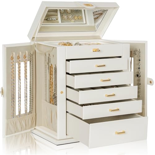 Akozlin 360° drehbare Schmuckschatulle, 6-stöckig, Organizer, funktionale Schmuckaufbewahrungsbox für Damen, Mädchen, Ringe, Halsketten, Ohrringe, Armbänder, Halter mit Spiegel Akozlin 360° drehbare Schmuckschatulle, 6-stöckig, Organizer, funktionale Schmuckaufbewahrungsbox für Damen, Mädchen, Ringe, Halsketten, Ohrringe, Armbänder, Halter mit Spiegel von AKOZLIN