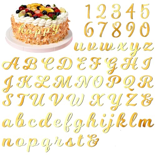 64 Stück glitzernde Acryl-Alphabet- und Zahlen-Cupcake-Topper – schimmernde goldene Buchstaben A-Z & 0-9 Ziffern für DIY Kuchendekorationen, Hochzeiten, Geburtstage und besondere Anlässe von AKSIQIOL