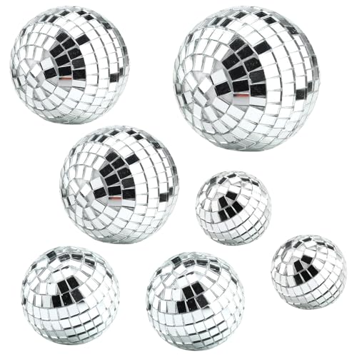 7 Stück Discokugel-Kuchenaufsätze, 70er-Jahre-Kuchendekorationen, Mini-Discokugel-Dekorationen für Kuchen, Dessert und Party, 4 Größen, Glitzer-Discokugeln für Disco-Party-Zubehör 7 Stück Discokugel-Kuchenaufsätze, 70er-Jahre-Kuchendekorationen, Mini-Discokugel-Dekorationen für Kuchen, Dessert und Party, 4 Größen, Glitzer-Discokugeln für Disco-Party-Zubehör von AKSIQIOL
