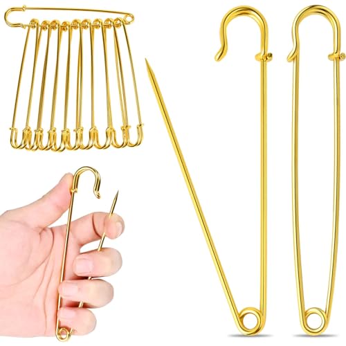 Extra große Sicherheitsnadeln, strapazierfähig, 12,7 cm, goldfarben, große Sicherheitsnadeln für Kleidung, Windeln, Decken, Leder, Leinwand, Dekoration (1, Gold) von AKSOVA