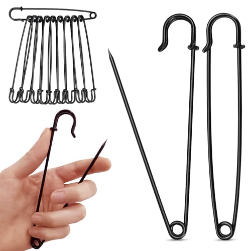 Extra große Sicherheitsnadeln, strapazierfähig, 12,7 cm, schwarz, große Sicherheitsnadeln für Kleidung, Windeln, Decken, Leder, Leinwand, Dekoration (1, schwarz) von AKSOVA