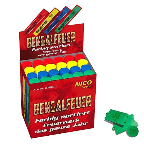 AKTIVHANDEL Bengalfeuer 24 Stück Bengalo Rauchfakel Handfackel in Rot Gelb Grün und Blau, Kat F1 Feuerwerk inkl. Einkaufswagenchip von AKTIVHANDEL