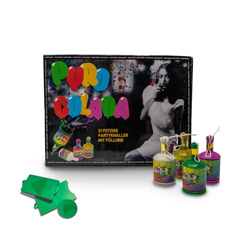 AKTIVHANDEL Pyro Colada, 21 Party Popper mit Konfetti-Füllung, Feuerwerk der Kategorie F1, für Silvester, Geburtstag und andere Feiern, inkl. Einkaufswagenchip von AKTIVHANDEL