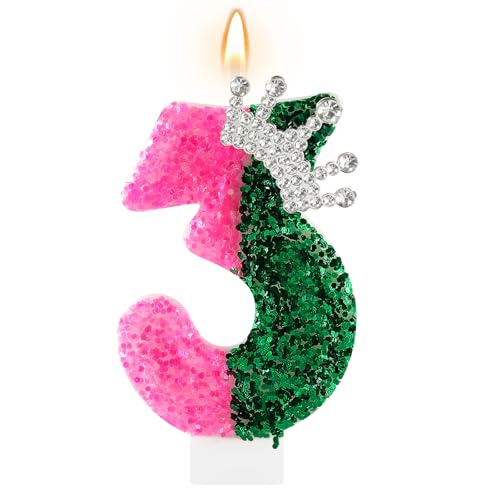 AKURIEEY Wicked Birthday Kerze Krone Nummer 3 Kerze Rosa und Grün 3. Geburtstag Kuchen Topper Cupcake Dekorationen Wicked Motto Party Dekor Jahrestag Feiern Supplies AKURIEEY Wicked Birthday Kerze Krone Nummer 3 Kerze Rosa und Grün 3. Geburtstag Kuchen Topper Cupcake Dekorationen Wicked Motto Party Dekor Jahrestag Feiern Supplies von AKURIEEY