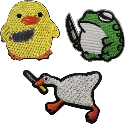 AKVYNTYR Patches Klett Lustig, 3 Stücke Lässig Patches Patch Klett Lustig, Klett Patch Lustig Klett Patches, für Jacken, Jeans usw (Enten GäNse Frosch) von AKVYNTYR