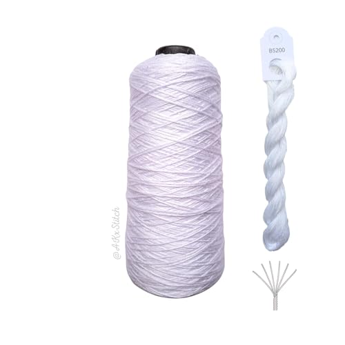 CXC B5200 Snow White Brilliant Kreuzstich Garn Kegel, Farbe passend zu DMC, Stickerei Baumwollgarn Meterware (Vollkegel ca. 800 Meter) von AKxStitch