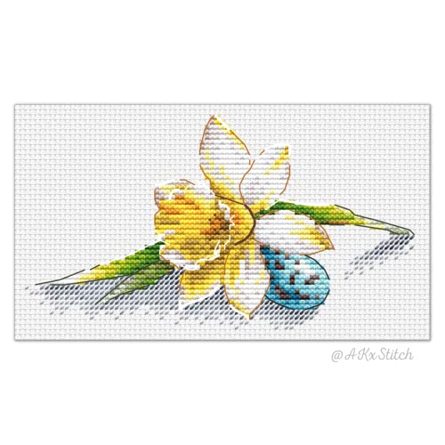 Narzissen-Frühlingsblume-Kreuzstich-Set, PDF-Diagramm, gelbes Blumenstickmuster mit Osterei, leicht verständliche Tabelle, DMC-Garn und Aida Narzissen-Frühlingsblume-Kreuzstich-Set, PDF-Diagramm, gelbes Blumenstickmuster mit Osterei, leicht verständliche Tabelle, DMC-Garn und Aida von AKxStitch