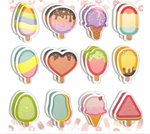 24 Paket Haftnotizen Kinder, 720 Blatt Sticky Notes, Süße Eiscreme Haftnotizzettel, Kleine Haftnotizblock, Klebezettel Büronotizen für Sommerferien Geschenk Lehrer Kollegen Party Taschen Füller von ALAHUGYEF