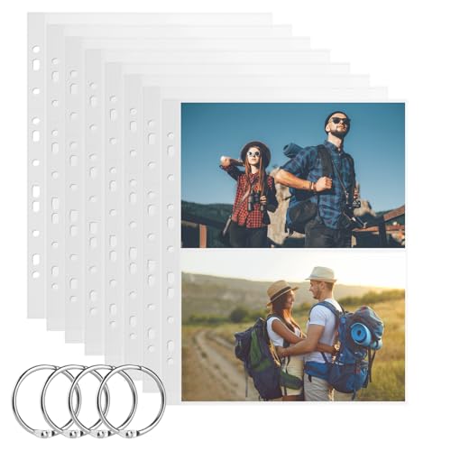 40 Stück Fotohüllen DIN A4, Fotosichthüllen Transparente, A4 Postkartenhüllen 2 Fach Geteilt, Klarsichtfolien mit Metal Ringbuch, von Postkarten Fotos, Nachfüllseiten(212x151mm) von ALAHUGYEF