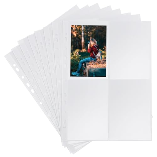 40 Stück Fotohüllen DIN A4, Fotosichthüllen Transparente, A4 Postkartenhüllen 4 Fach Geteilt, Klarsichtfolien mit Metal Ringbuch, von Postkarten Fotos, Nachfüllseiten(155x105mm) von ALAHUGYEF