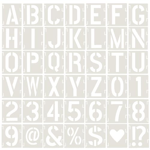 42 Stück Buchstaben Schablone Set, Alphabet Buchstaben Zahlen Zeichen Schablonen, 10cm Zahlenschablone zum Zeichnen Kunststoff Wiederverwendbare für Airbrush Spray Malerei DIY Handwerk Kunst von ALAHUGYEF