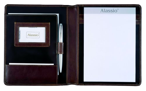 Alassio 30057 - Schreibmappe MONACO im DIN A5 Format, Businessmappe aus planzlich gegerbtem Leder, Dokumentenmappe in dunkelbraun - antik, Mappe ca. 23 x 19 x 2,5 cm von ALASSIO