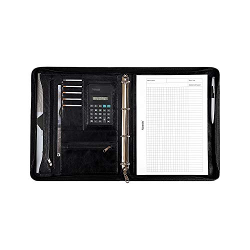 Alassio 30065 - Ringbuchmappe MASSA im DIN A4 Format, Schreibmappe aus Lederimitat, Dokumentenmappe in schwarz, Mappe ca. 34 x 27 x 4 cm, mit Taschenrechner von ALASSIO