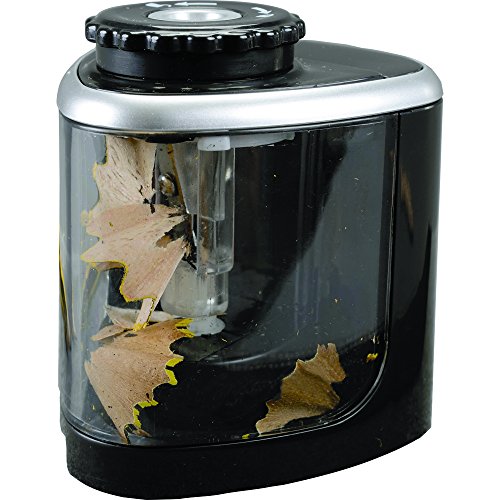 bind 70520 - Elektrischer Anspitzer schwarz-transparent, automatischer Spitzer für Standard Stiftstärken, Spitzmaschine ca. 7 x 6 x 7 cm, batteriebetriebener Bleistiftspitzer mit Auffangbehälter von ALASSIO