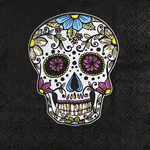 Cocktail-Servietten mit Aufschrift "Day of the Dead", 12,7 x 12,7 cm, Getränke, schicke Dia de los Muertos, Halloween-Party-Servietten, Bar, Schwarz mit Goldfolien-Akzenten, 40 Stück Cocktail-Servietten mit Aufschrift "Day of the Dead", 12,7 x 12,7 cm, Getränke, schicke Dia de los Muertos, Halloween-Party-Servietten, Bar, Schwarz mit Goldfolien-Akzenten, 40 Stück von ALAZCO