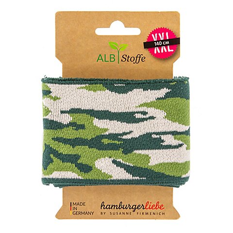 Albstoffe Bio-Strickbündchen "Cuff Me Camouflage", grün/creme, 1,4 m von ALB Stoffe