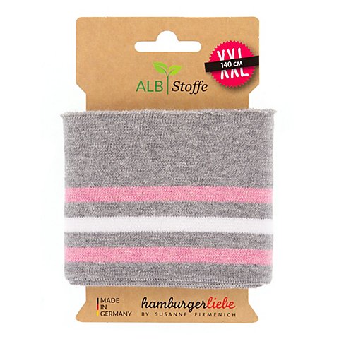 Albstoffe Bio-Strickbündchen "Cuff Me College", grau/weiß/rosa, 1,4 m Albstoffe Bio-Strickbündchen "Cuff Me College", grau/weiß/rosa, 1,4 m von ALB Stoffe