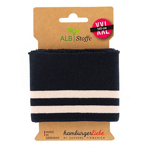 Albstoffe Bio-Strickbündchen "Cuff Me College", marine/weiß, 1,4 m Albstoffe Bio-Strickbündchen "Cuff Me College", marine/weiß, 1,4 m von ALB Stoffe