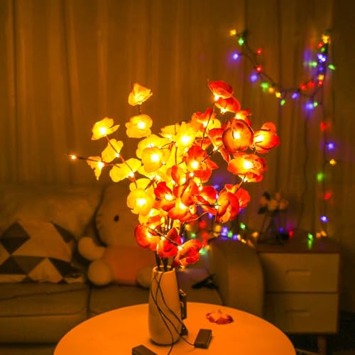 ALEENFOON 2 Stück LED Orchidee Lichterbaum Künstliche Orchidee mit LED Beleuchtung, LED Orchidee Zweig Lichter Dekoration für Weihnachten Ostern Heimdekoration von ALEENFOON