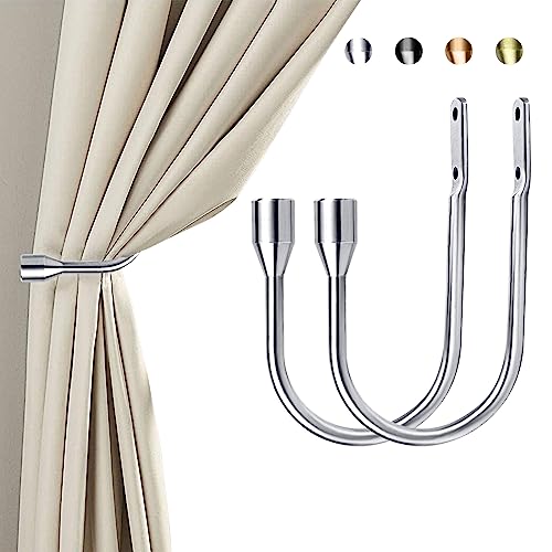 ALEENFOON Vorhang Raffhalter Haken Holdbacks Tiebacks Metall Gardinenhalter U Haken für Fenster Zugband - Pack von 2 (Silber) von ALEENFOON