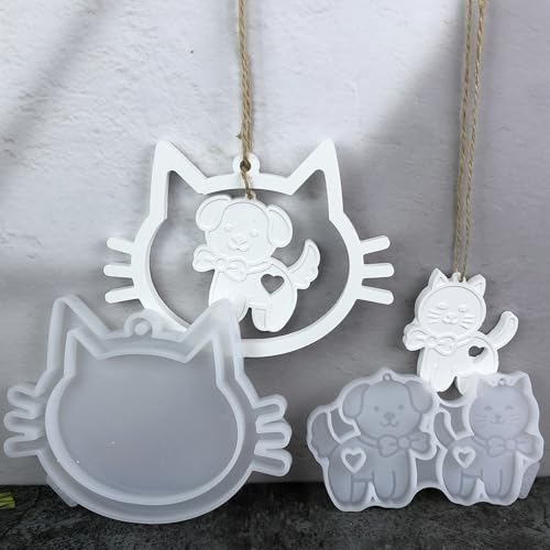 ALEFBET Silikonform Anhänger, Silikonformen Gießformen Anhänger, Silikonform Katze und Hund, Silikon Gießform, Gipsformen zum Gießen, Epoxidharz Formen (Katzen und Hunde X0631) von ALEFBET