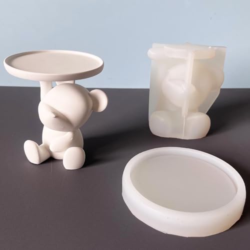 ALEFBET Silikonform Bär 3d mit Tablett,Silikonformen Gießformen Bär,Silikon Gießform Tablett,Gipsformen zum Gießen,Epoxidharz Formen GYX63 von ALEFBET