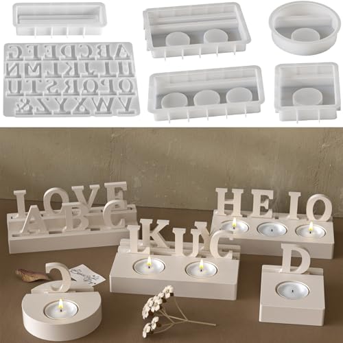 ALEFBET Silikonform Einschieber Buchstaben mit Sockel,Silikonformen Gießformen Kerzenhalter,Silikon Gießform Teelichthalter mit Einschieber Buchstaben,Gipsformen zum Gießen von ALEFBET