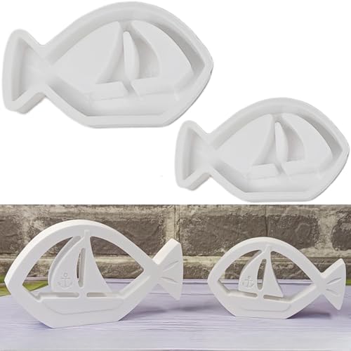 ALEFBET Silikonform Fisch, Silikonformen Gießformen Fisch, Silikonformen Fisch, Silikon Gießform Fisch, Gipsformen zum Gießen, Epoxidharz Formen Fisch S1357 (Fisch und Segelboot) von ALEFBET