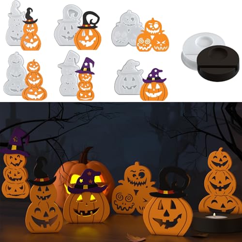 ALEFBET Silikonform Halloween Kerzenhalter,Silikonformen Gießformen Kerzenhalter,Silikon Gießform Einschieber mit Sockel,Teelichthalter Gipsformen zum Gießen 1-5063 von ALEFBET