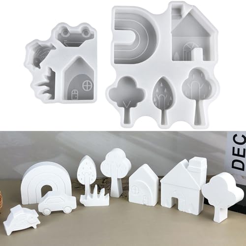 ALEFBET Silikonform Haus,Auto,Baum,Rasenkante,Silikonformen Gießformen Haus,Silikon Gießform Haus,Gipsformen zum Gießen,Epoxidharz Formen X0851 von ALEFBET