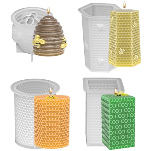 ALEFBET Silikonform Kerzen, Kerzenformen zum Gießen, Silikonformen Gießformen Kerzen, Bienenstock Stumpen Kerzen Formen Silikon, DIY Kerzen Silikonformen Set （Bienenstock 4 Stück） von ALEFBET