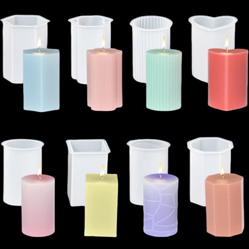 ALEFBET Silikonform Kerzen, Kerzenformen zum Gießen, Silikonformen Gießformen Kerzen, Geometrie Stumpen Kerzen Formen Silikon, DIY Kerzen Silikonformen Set (Geometrie 8 Stück B) von ALEFBET