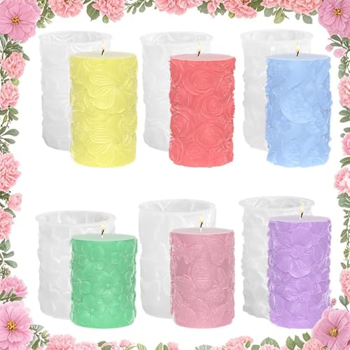 ALEFBET Silikonform Kerzen, Kerzenformen zum Gießen, Silikonformen Gießformen Kerzen, Große Stumpen Kerzen Formen Silikon, DIY Blumen Kerzen Silikonformen Set（Blumenkerzen 6 Stück） von ALEFBET